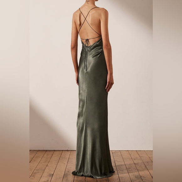 Shona Joy x Free People La Lune Lace Back 6 / Sm Green Silky Maxi Formal - Picture 8 of 10